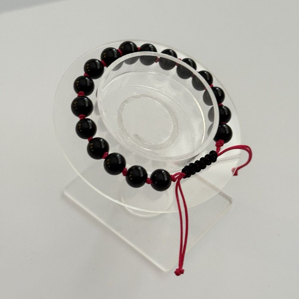 Black Beaded Bracelet Pink Adjustable Handmade Boho - Picture 7 of 9